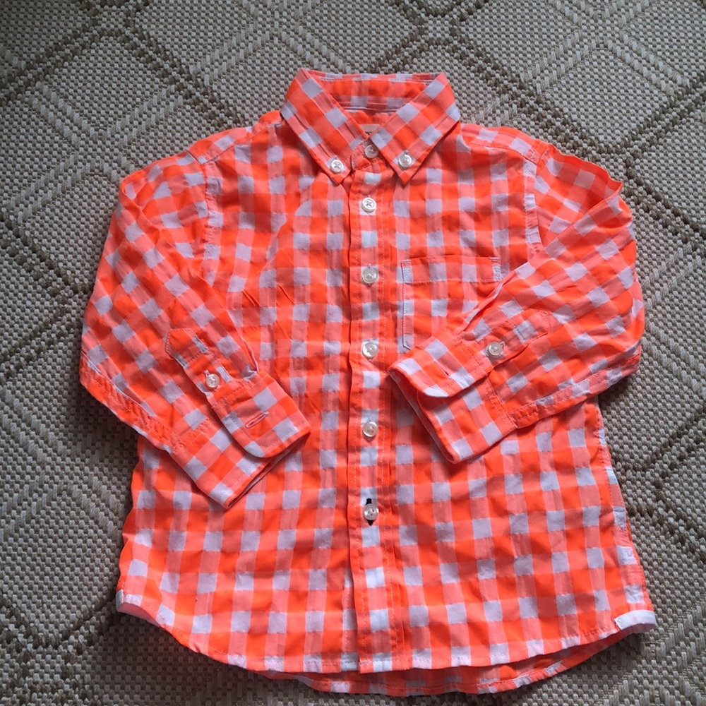 Crewcuts Neon Orange Gingham Shirt, size 2 🧡